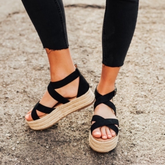 Shoes - Black Criss Cross Espadrille Sandal